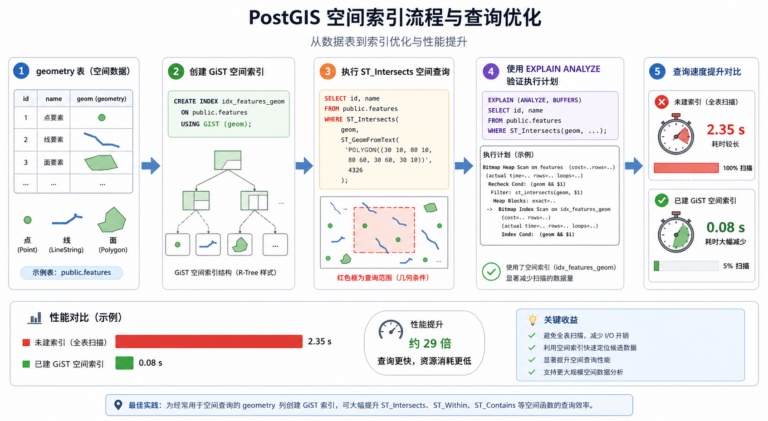 PostGIS空间索引怎么建 PostGIS查询速度如何提