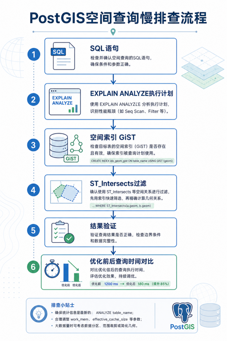 PostGIS查询慢怎么办 SQL执行计划怎么看 排查流程图