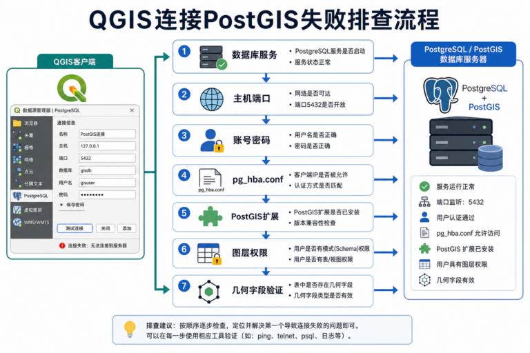 QGIS连接PostGIS失败和QGIS连接PostGIS报错排查流程