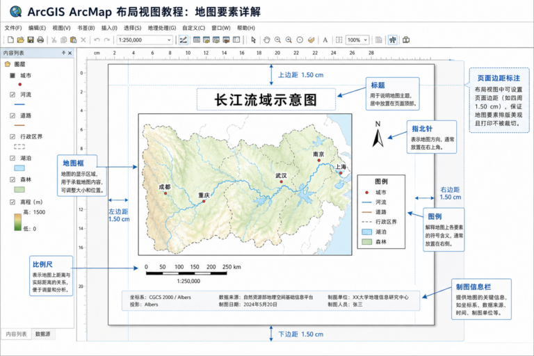 ArcGIS入门教程八 布局怎么排 图例指北针添加示意图