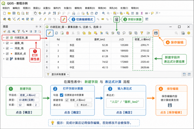 QGIS入门教程属性表编辑和QGIS字段计算器使用流程