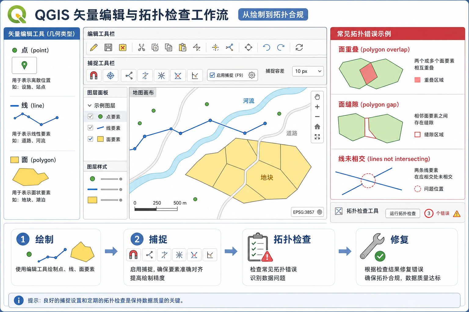 QGIS入门教程六 矢量图形怎么画 拓扑错误如何修