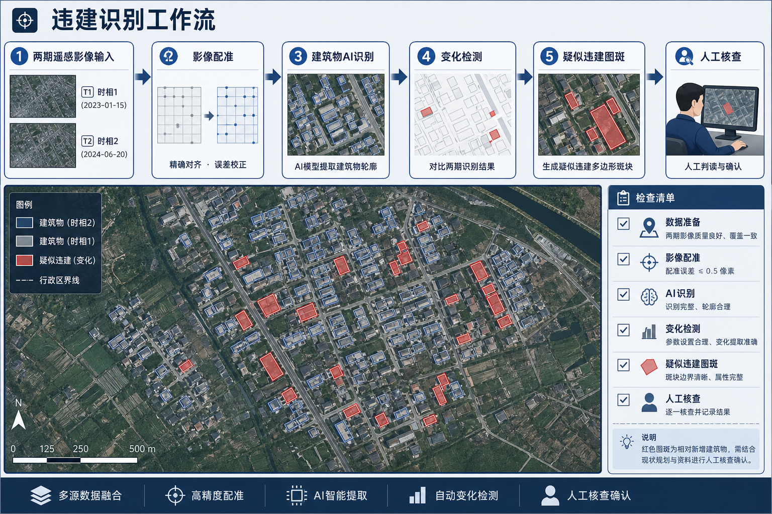 变化检测怎么做 AI自动识别违建 遥感变化检测流程