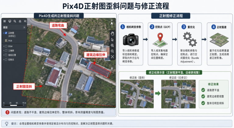 Pix4D生成正射图歪了 畸变参数怎么调 正射影像畸变排查流程
