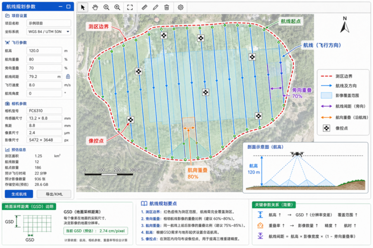 无人机航测航线规划参数设置示意图