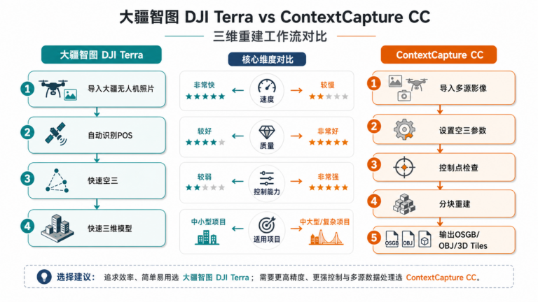大疆智图对比CC 大疆智图建模速度和CC建模质量对比流程图
