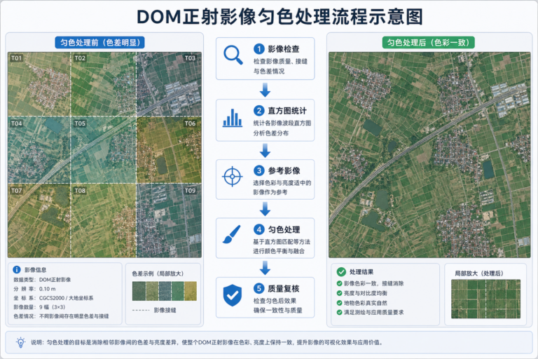 DOM正射影像色差大 匀色处理流程示意图