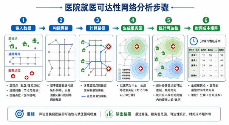 医院就医可达性怎么算 网络分析步骤示意图