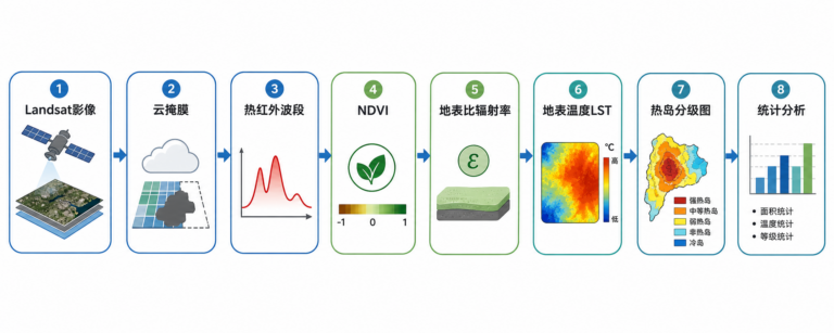 城市热岛效应分析 地表温度反演流程图