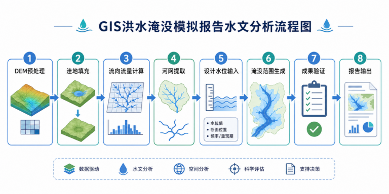 GIS洪水淹没模拟报告 水文分析步骤流程图