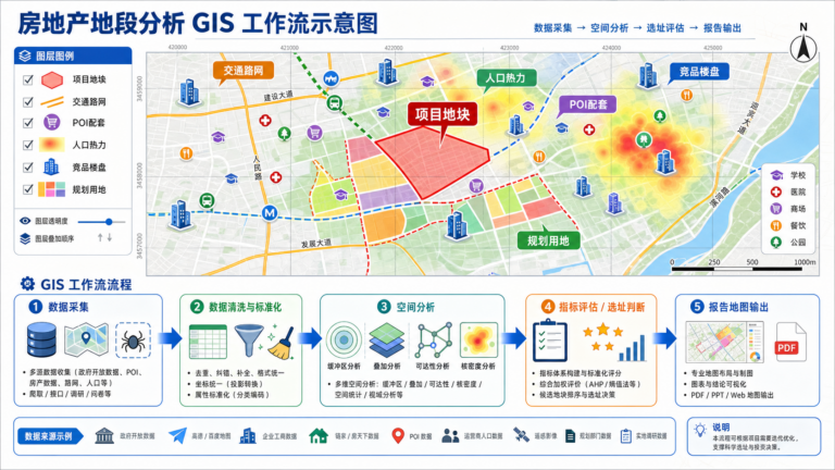 房地产地段分析报告 GIS数据支撑 房地产选址分析流程图