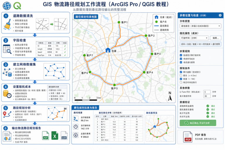 GIS物流路径规划报告 网络数据集咋建 工作流程示意图