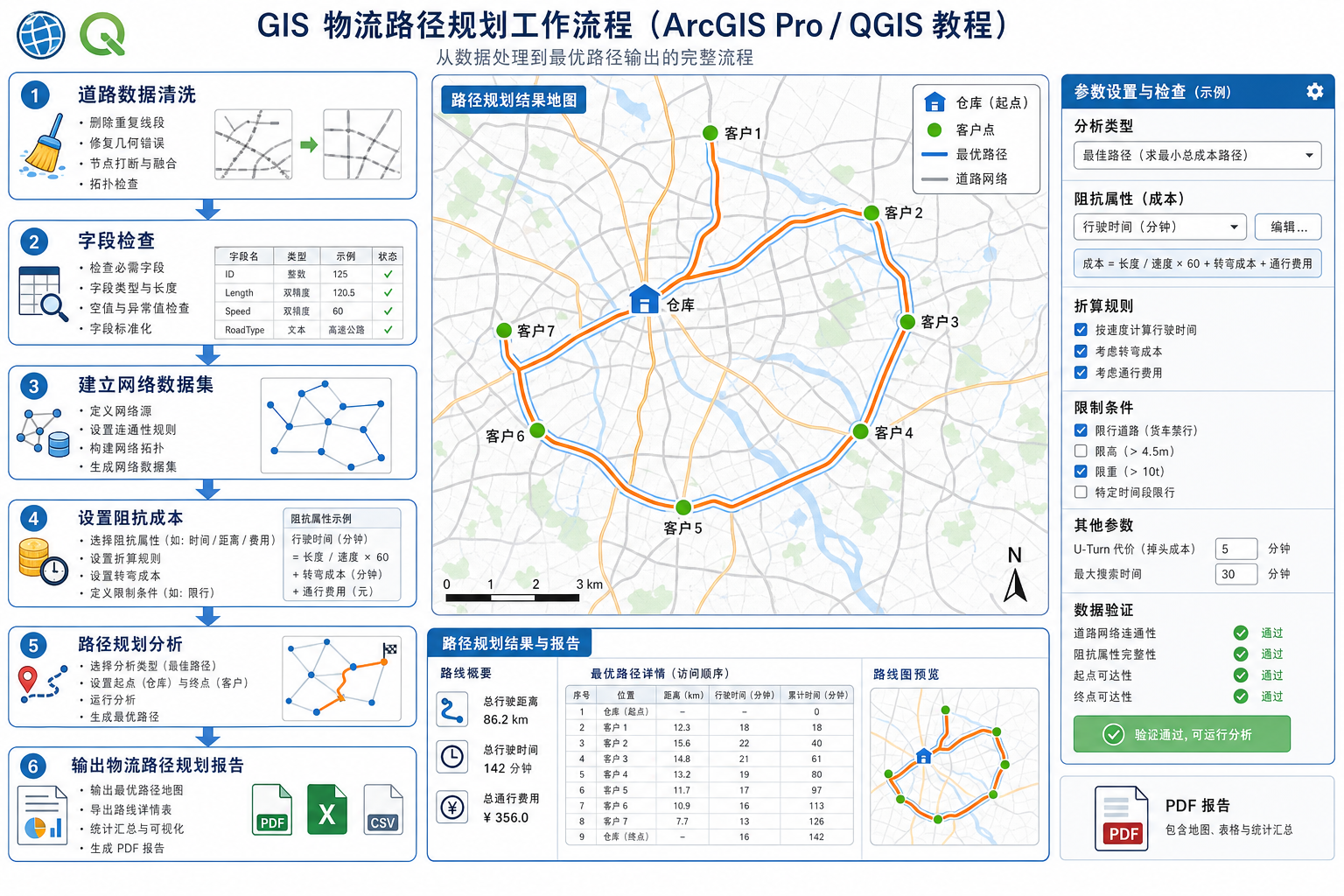 GIS物流路径规划报告 网络数据集咋建 工作流程示意图