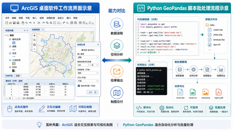 GeoPandas能替代ArcGIS Python做GIS优势在哪工作流对比图