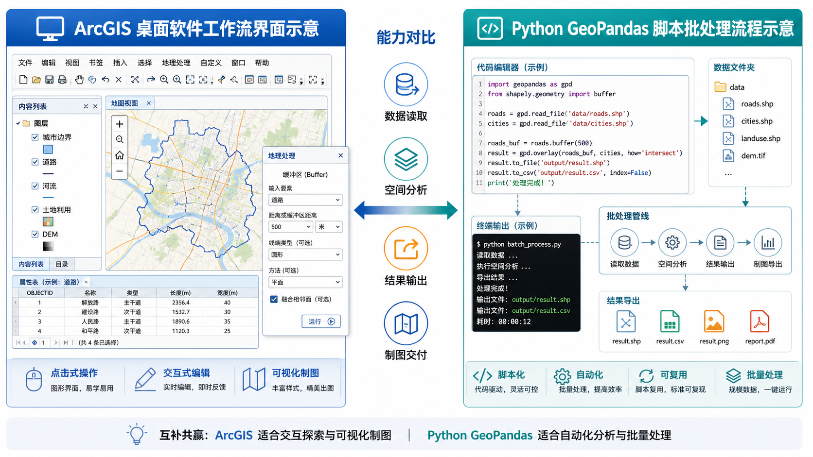 GeoPandas能替代ArcGIS Python做GIS优势在哪工作流对比图