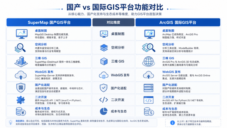 SuperMap对比ArcGIS 国产GIS优势选型对比图