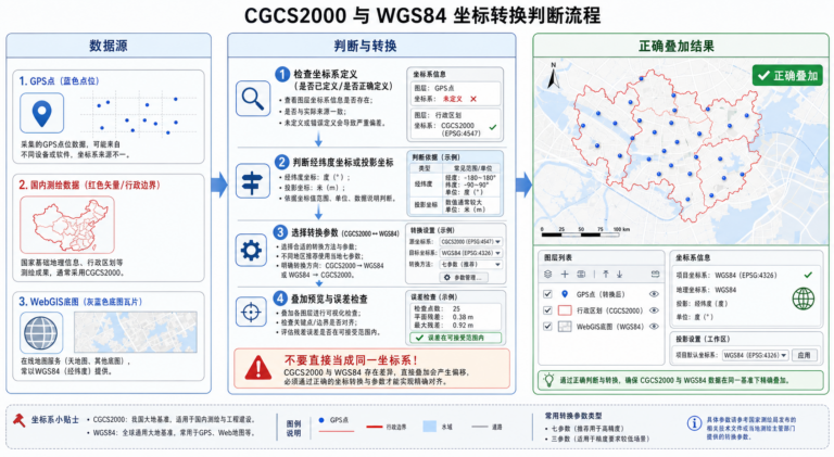 CGCS2000与WGS84差多少以及CGCS2000转WGS84坐标转换流程