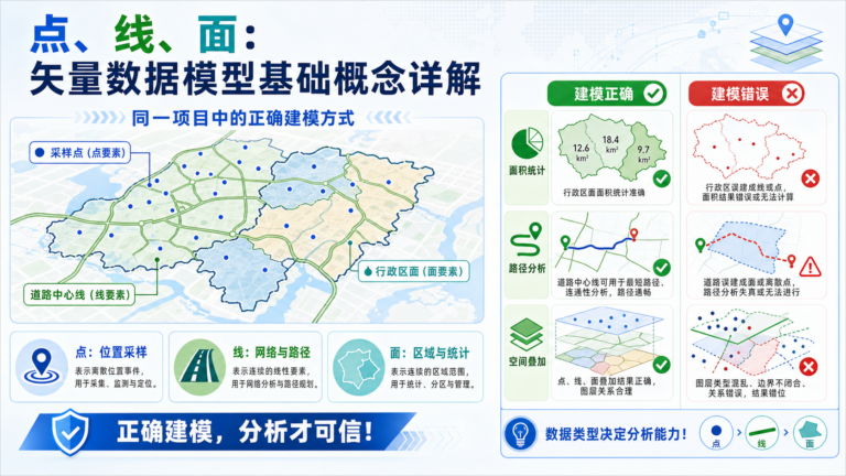 点线面矢量数据模型基础概念与正确建模示意图