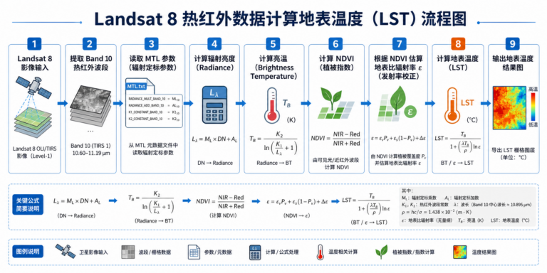 Landsat 8热红外数据计算地表温度与Band 10亮温转换流程