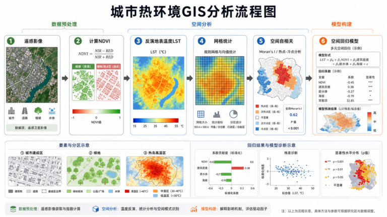 热岛与NDVI关系 空间回归分析流程图
