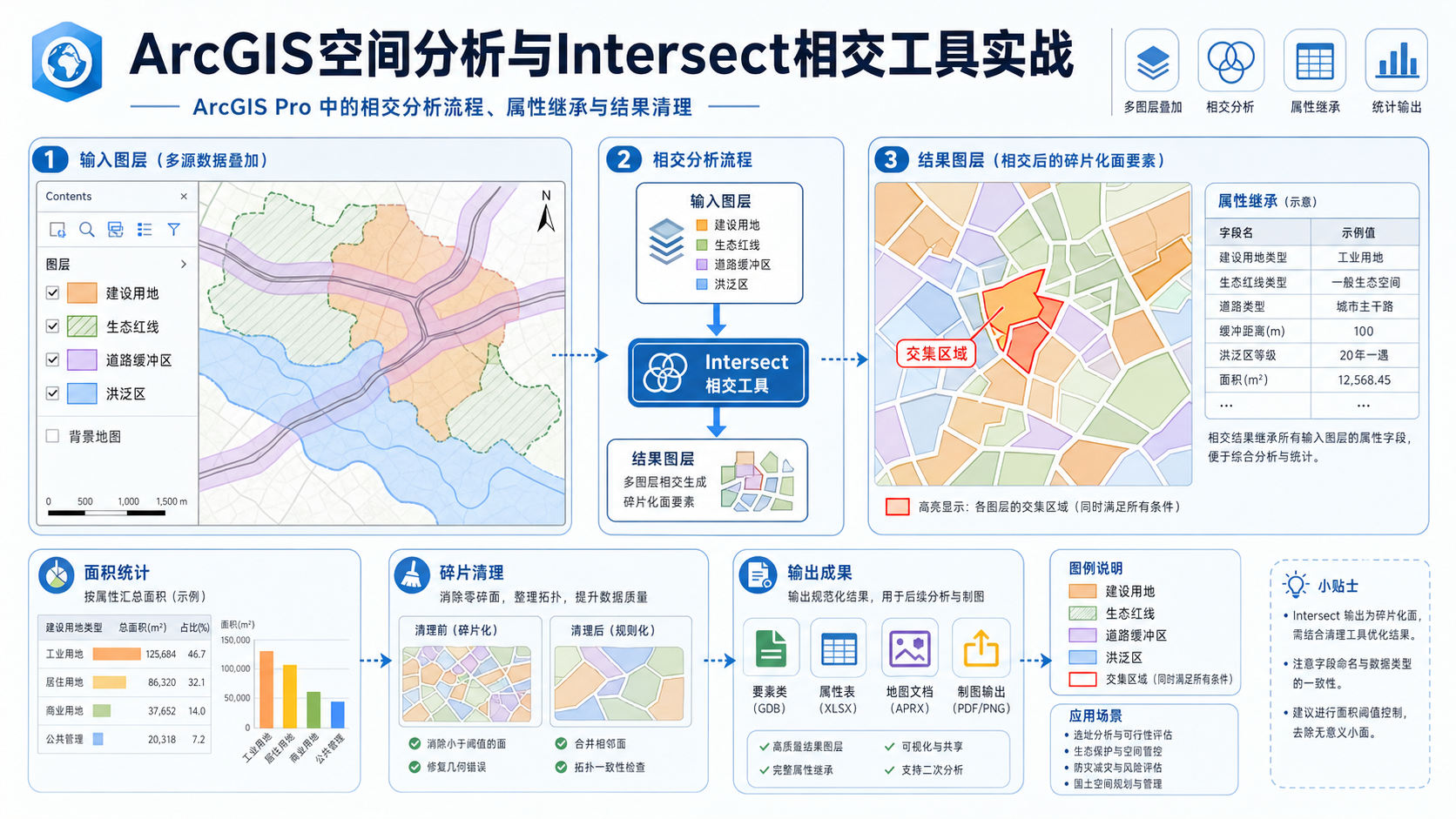 ArcGIS空间分析与Intersect相交工具实战流程示意图