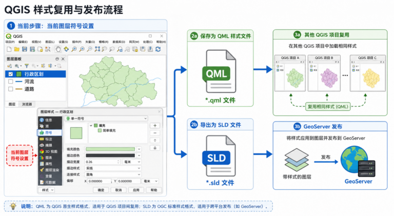 QGIS图层样式如何保存与QGIS导出SLD文件流程示意图