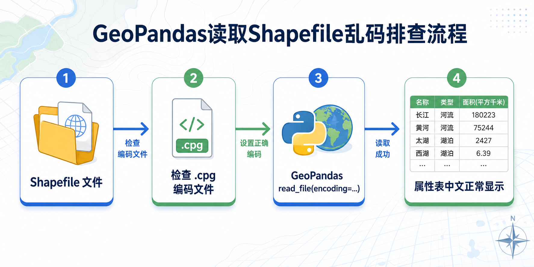 GeoPandas读取乱码 encoding参数设置 Shapefile中文乱码排查流程