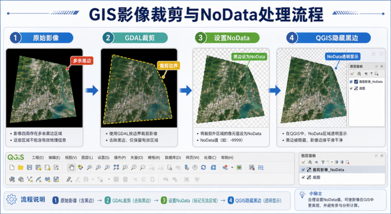 GDAL裁剪影像黑边与GDAL设置NoData流程示意图