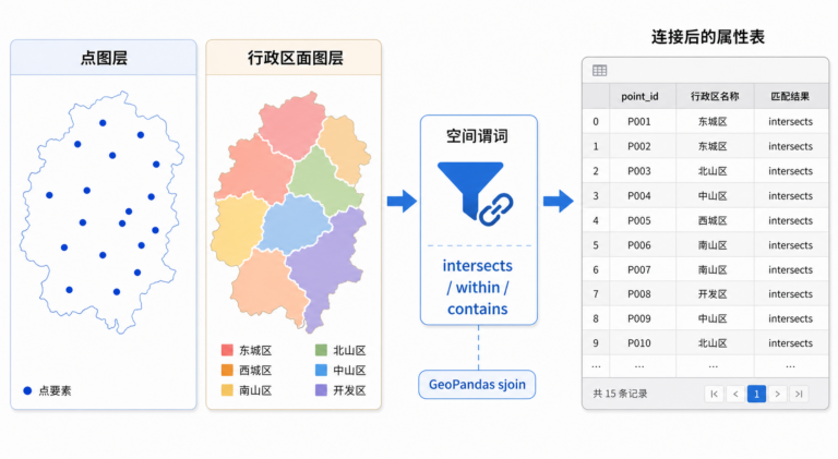 GeoPandas空间连接 sjoin函数怎么用 点面空间连接示意图