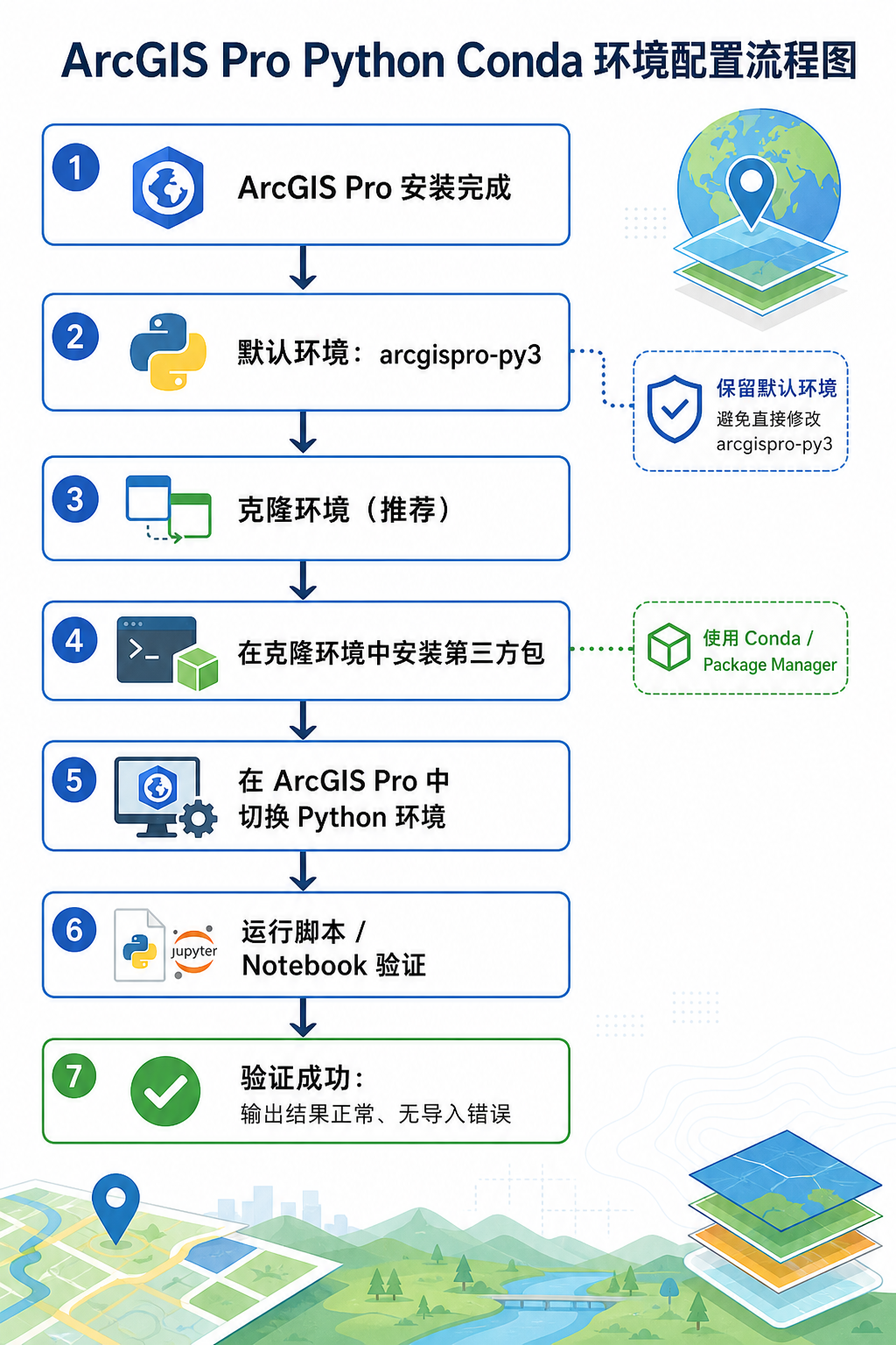 ArcGIS Pro环境配置和ArcGIS Pro Conda命令流程图