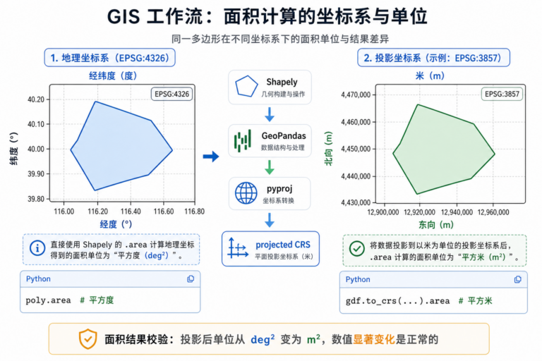 Shapely计算面积不对 Shapely投影转换后计算面积流程示意图