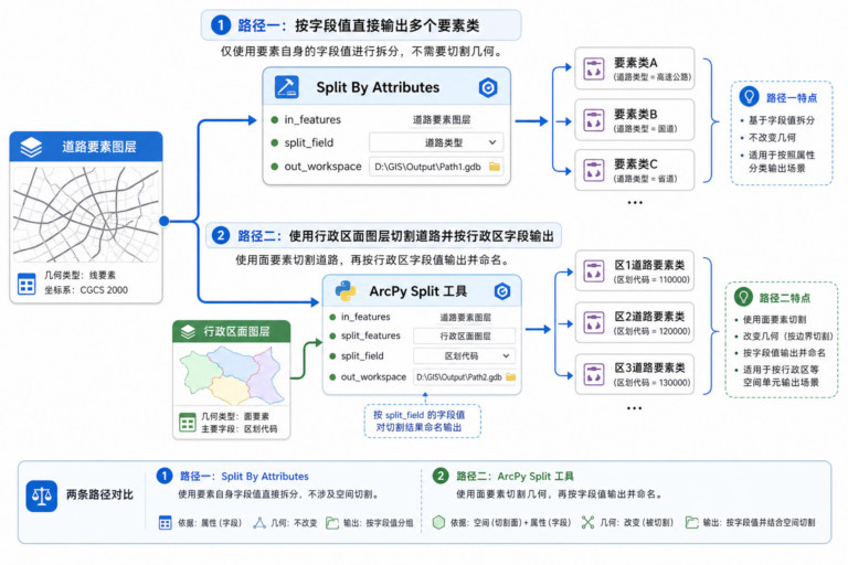 ArcPy按属性分割 Split工具按字段分割流程图