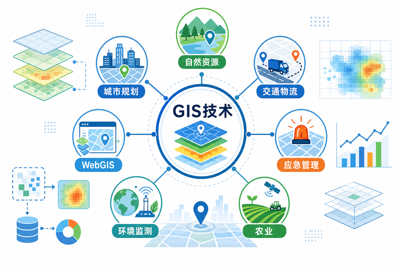 GIS技术有什么用途 GIS主要应用领域示意图