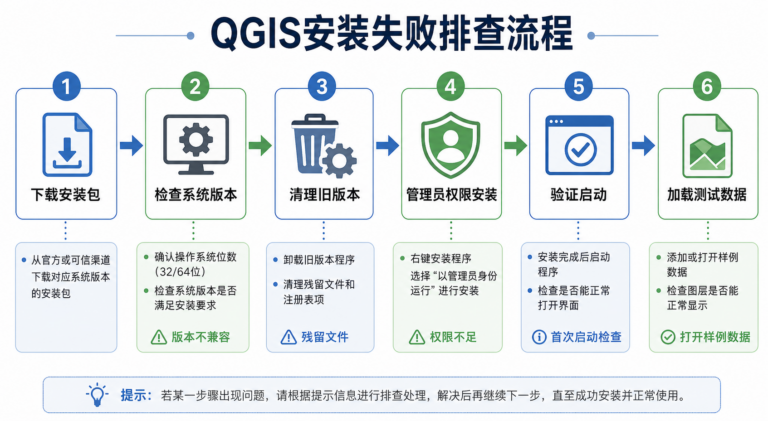 QGIS安装失败怎么办 QGIS正确安装步骤流程排查图