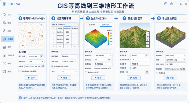等高线转三维模型 GIS软件生成三维地形流程