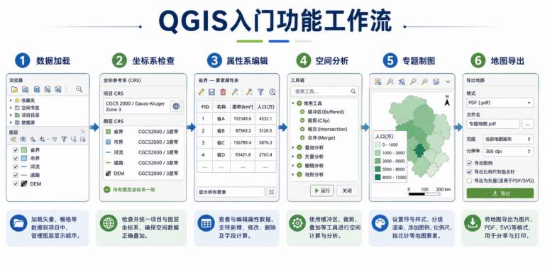 QGIS是做什么的 QGIS入门核心功能工作流示意图