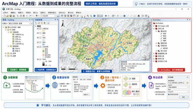 ArcMap新手快速上手与ArcToolbox常用工具箱操作技巧