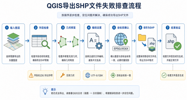 QGIS导出SHP文件失败与QGIS导出SHP报错排查流程