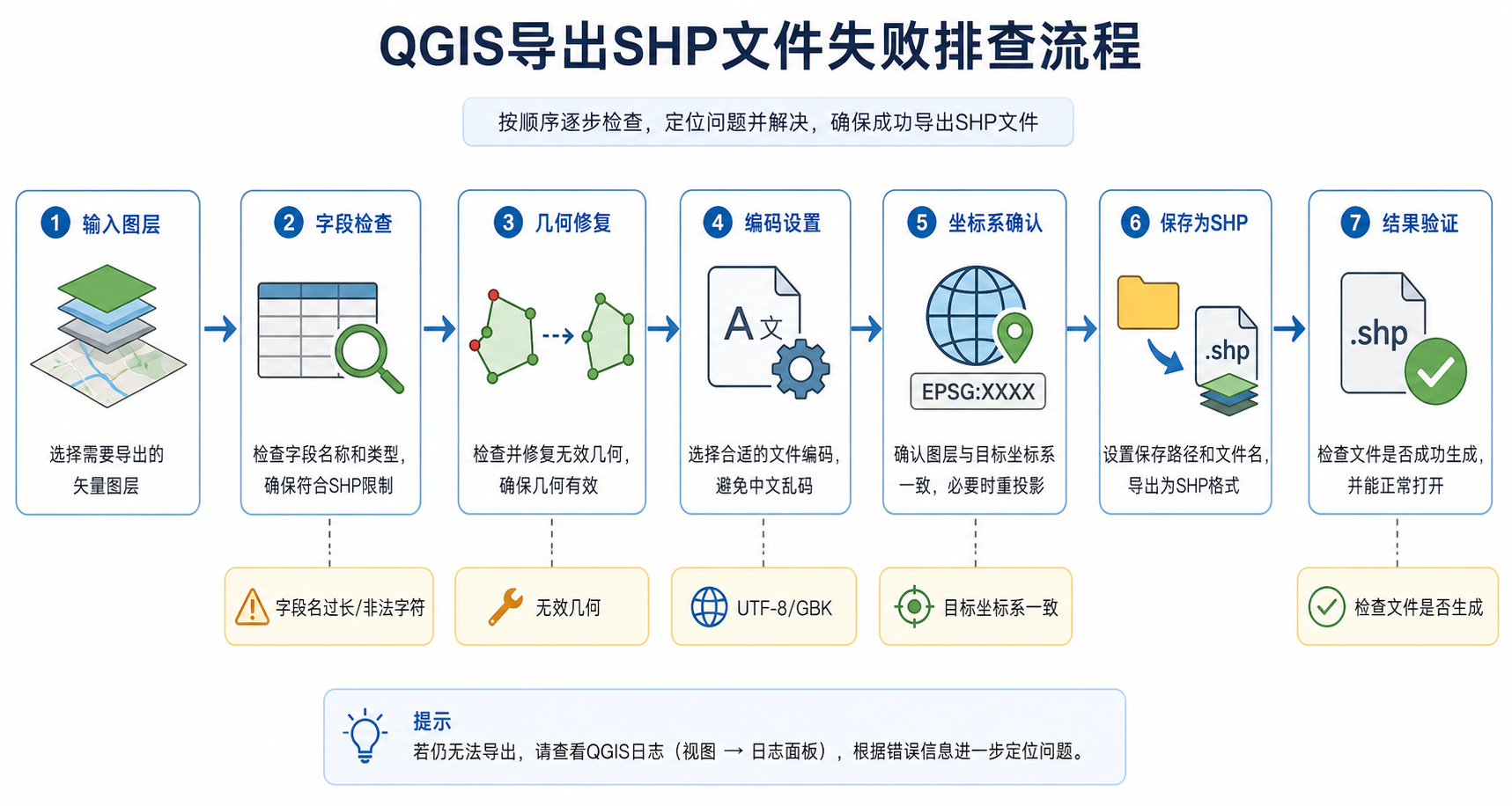 QGIS导出SHP文件失败与QGIS导出SHP报错排查流程