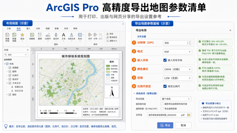 ArcGIS Pro导出地图高精度出图参数清单与避坑指南