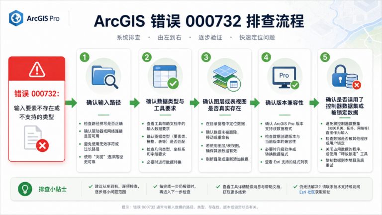ArcGIS错误000732 数据不存在或不受支持排查流程图