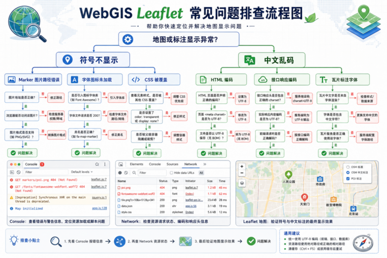 Leaflet地图符号不显示 中文乱码 字体配置排查流程