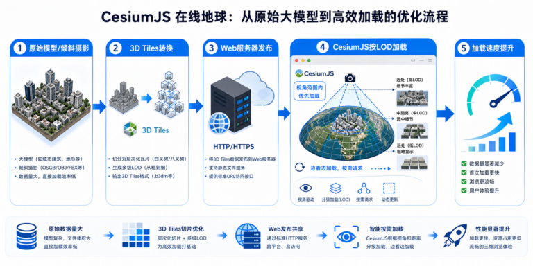 CesiumJS在线地球卡顿加载慢 3D Tiles优化加载速度流程图