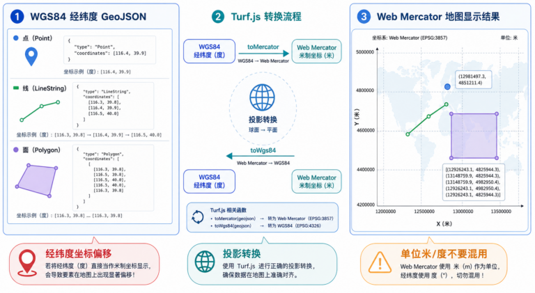 Turf.js投影转换与Turf.js经纬度坐标偏移处理流程
