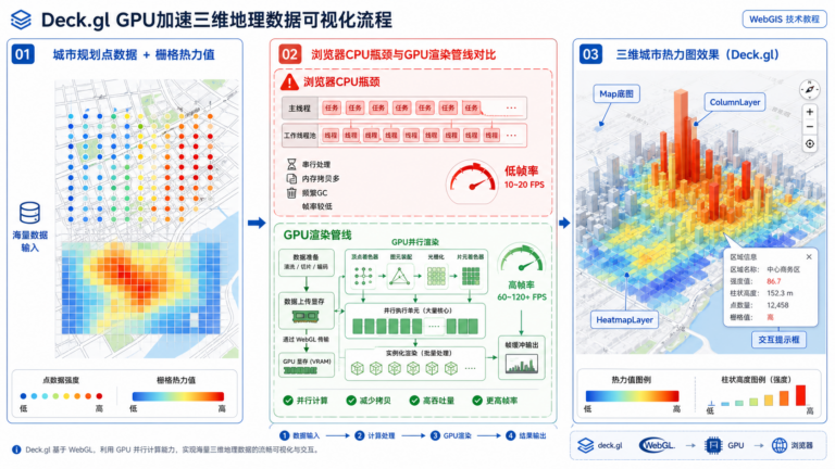 Deck.gl GPU加速三维地理数据可视化 城市规划热力图案例