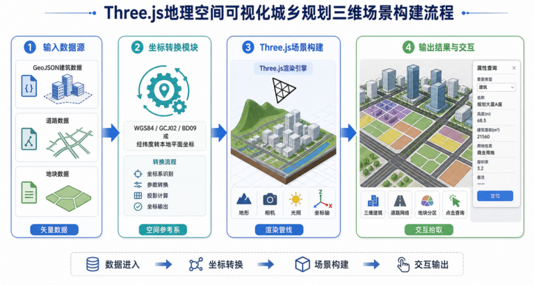 Three.js地理空间可视化与城乡规划三维场景构建流程