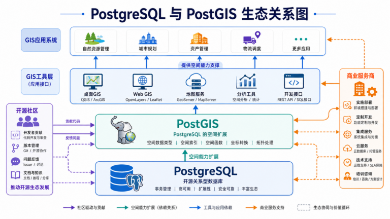 PostgreSQL是哪个公司的产品与PostGIS空间数据库选型关系图
