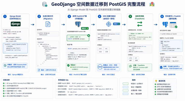 GeoDjango空间数据迁移 PostGIS扩展与坐标系转换检查流程