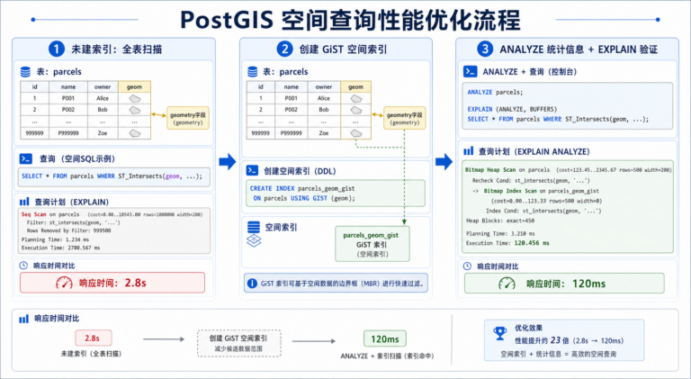 PostGIS空间索引优化与ST_Intersects查询慢排查流程图