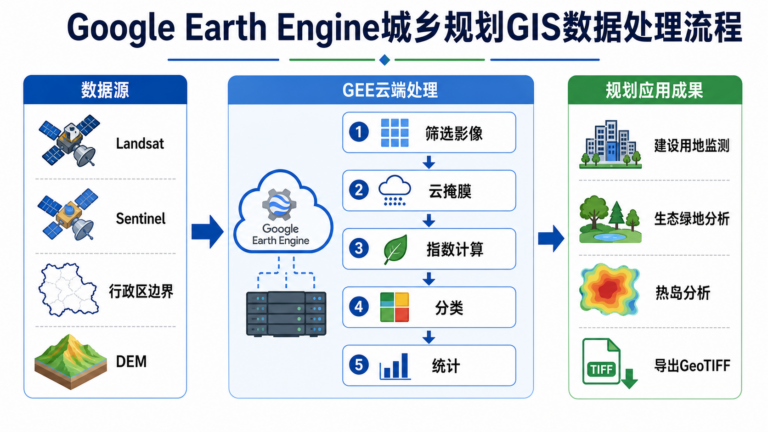 Google Earth Engine城乡规划GIS数据处理与GEE入门代码流程图
